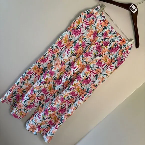 Jessica Simpson Tropical Floral Linen Flowy Wide Leg Pants - Picture 10 of 16